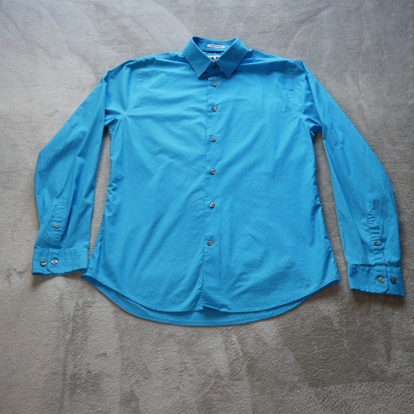 1MX Express Shirt Mens Medium Blue Button Up Long Sleeve Extra Slim Fit - Picture 1 of 12